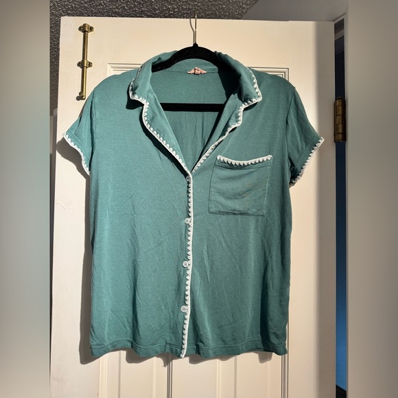 Eberyjey Frida Pajama Top Eucalyptus Green Tencel Embroidered Size XS EUC - Picture 4 of 9